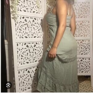 Rebellion Again High Low Dress in Lace Trim Sage Green